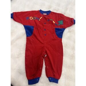 Vintage HEALTHTEX Baby Boy 24M Romper Corduroy Primary Color Block
